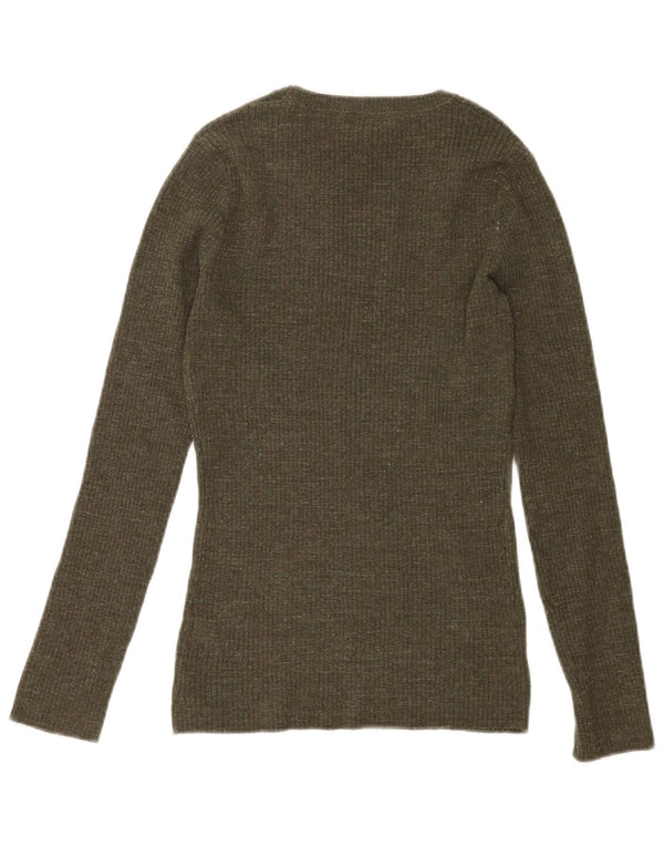 Fat Face Damen-Pullover mit U-Boot-Ausschnitt, Gr. 12, Medium Khaki, gefleckte Baumwolle