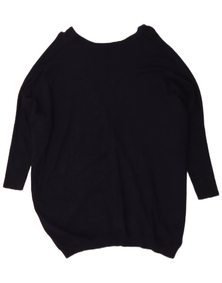 Zara Womens Oversized V-Neck Jumper Sweater UK 14 Medium Navy Blue