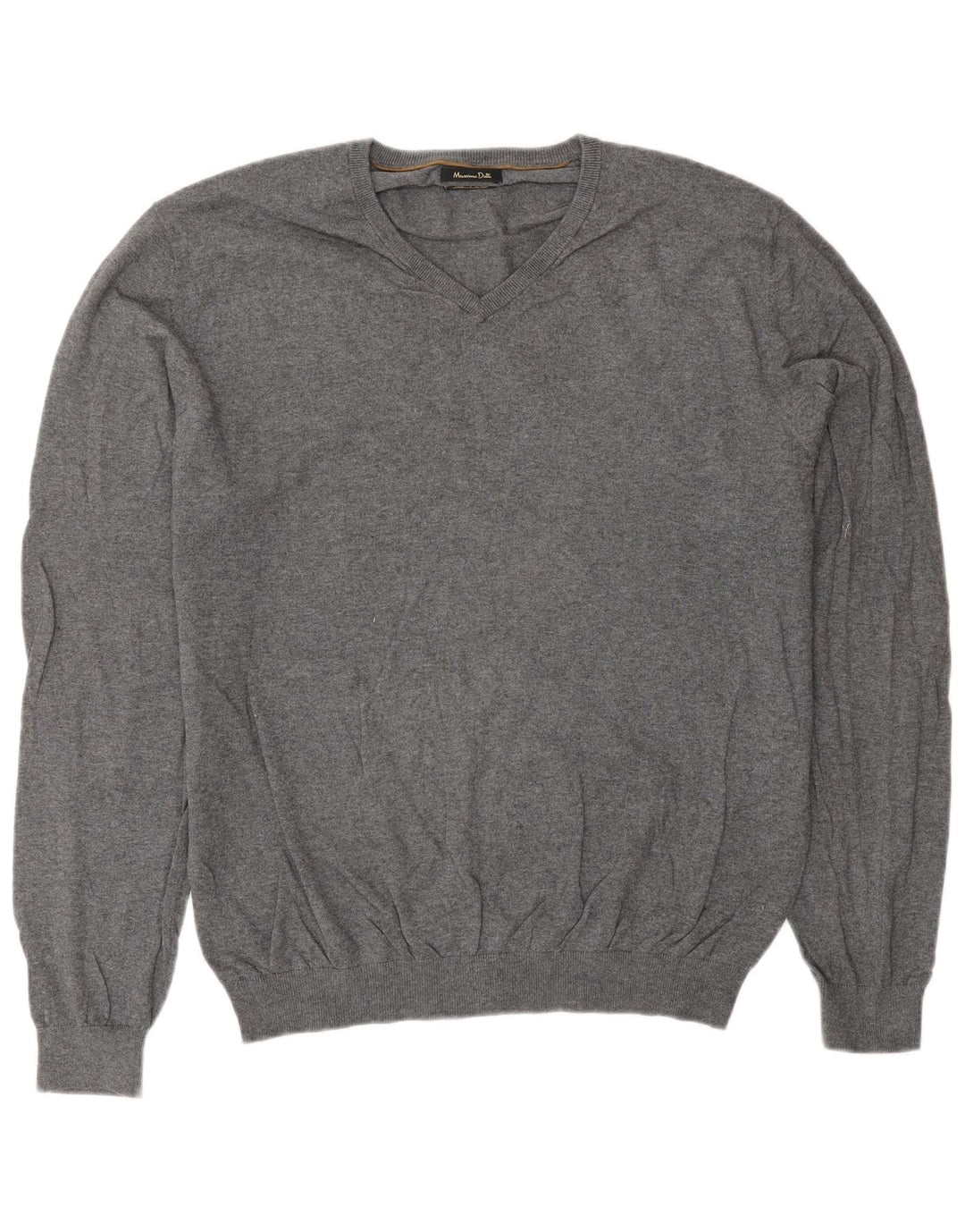 Massimo Dutti Mens V-Neck Jumper Sweater XL Grey Cotton