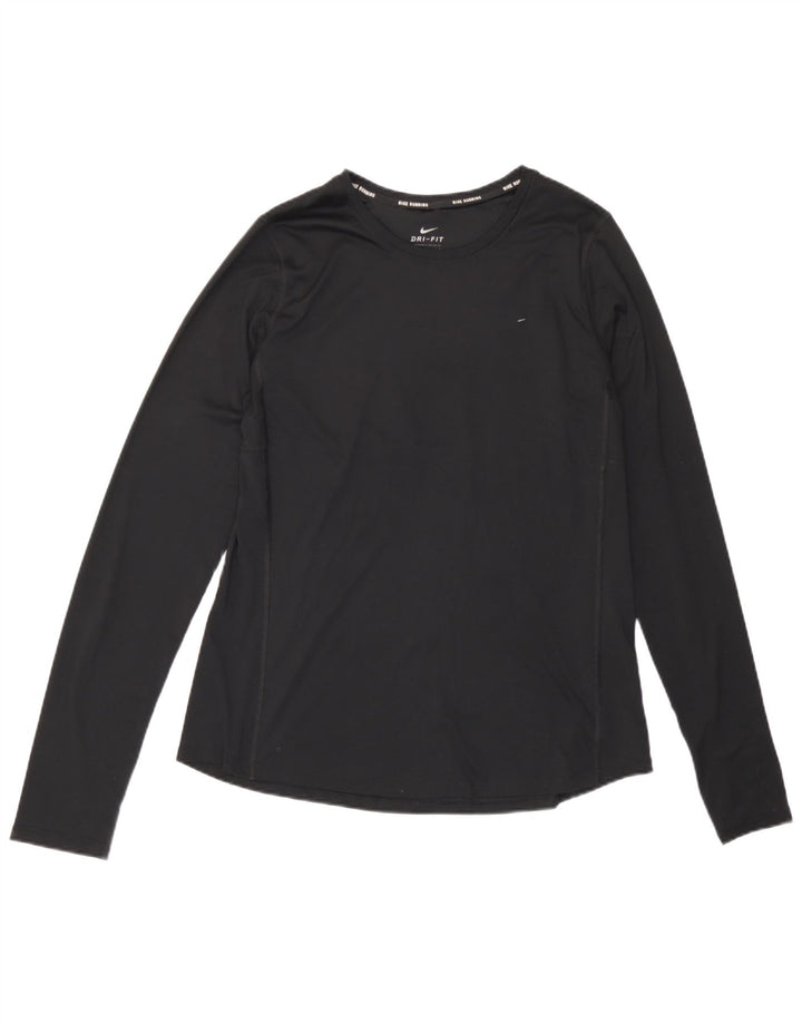 Nike Womens Dri Fit Top Long Sleeve UK 14 Large Black Polyester