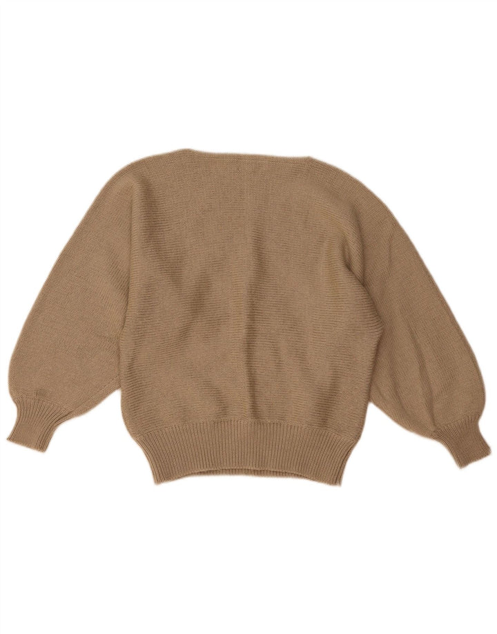 Vintage Dame Grafisk Boat Neck Jumper Sweater IT 42 Medium Brown