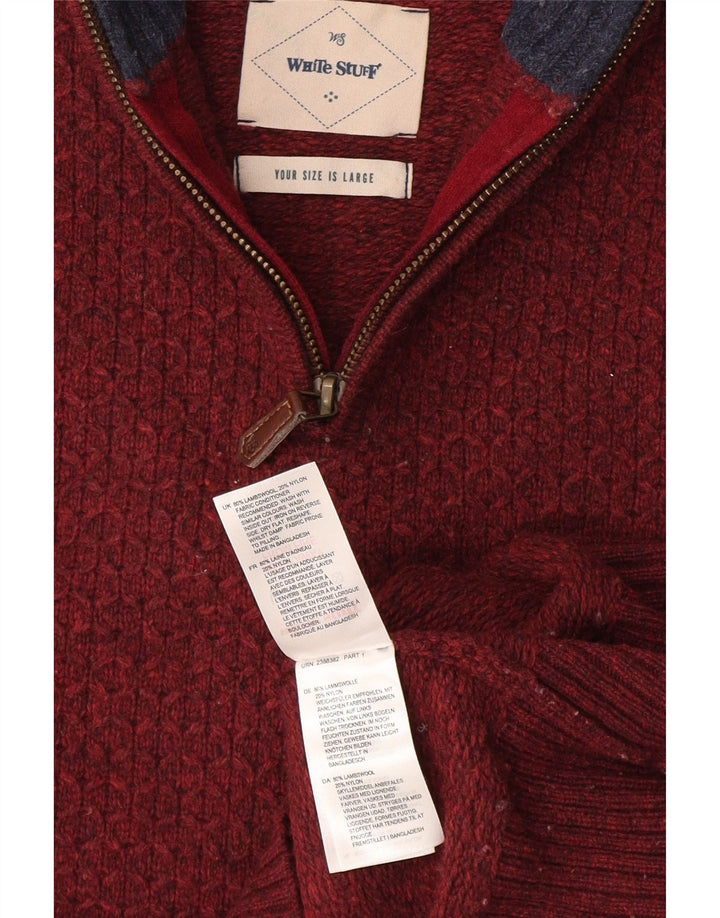Maglione da uomo con zip sul collo di White Stuff, grande lana bordeaux