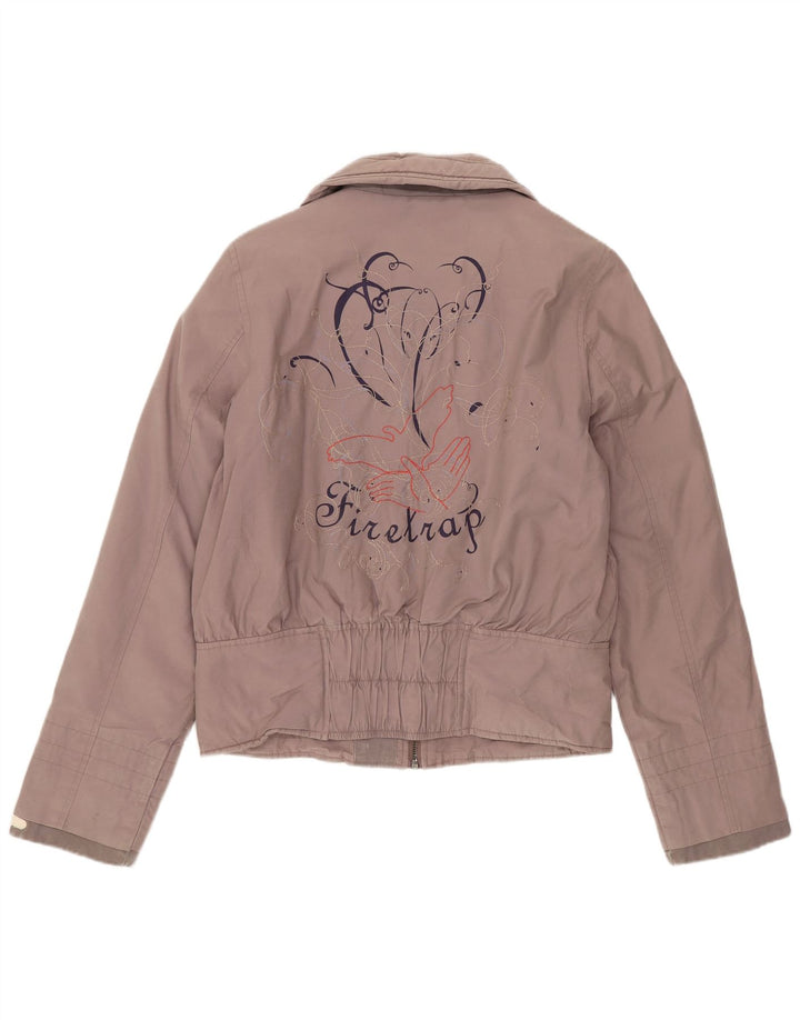 Firetrap Damen Bomberjacke UK 10 Small Graue Baumwolle
