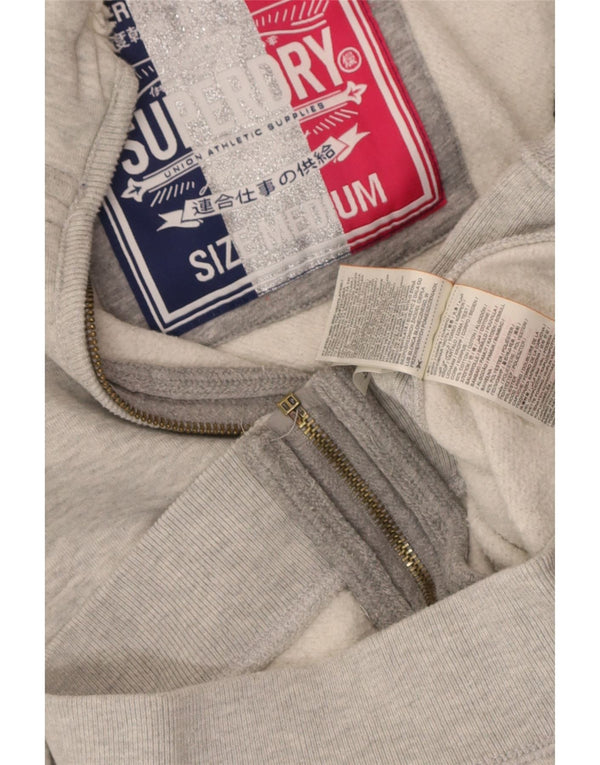 Superdry Pull à capuche zippé graphique pour femme UK 12 Coton gris moyen