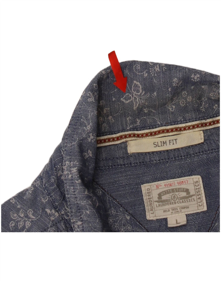 White Stuff Mens Slim Fit Shirt Large Blue Floral Cotton