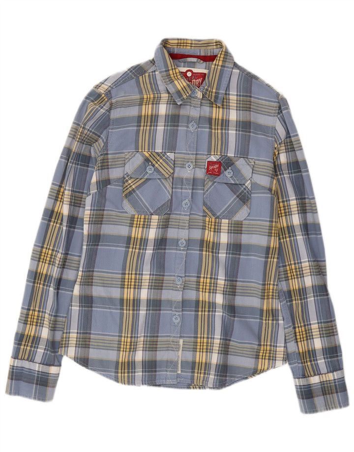 Superdry Womens Classic Lumberjack Flannel Shirt UK 12 Medium Blue Check