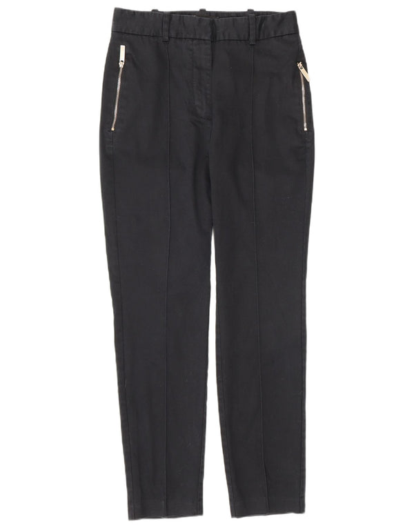 Zara Womens High Waist Slim Casual Trousers Small W26 L26 Black Cotton