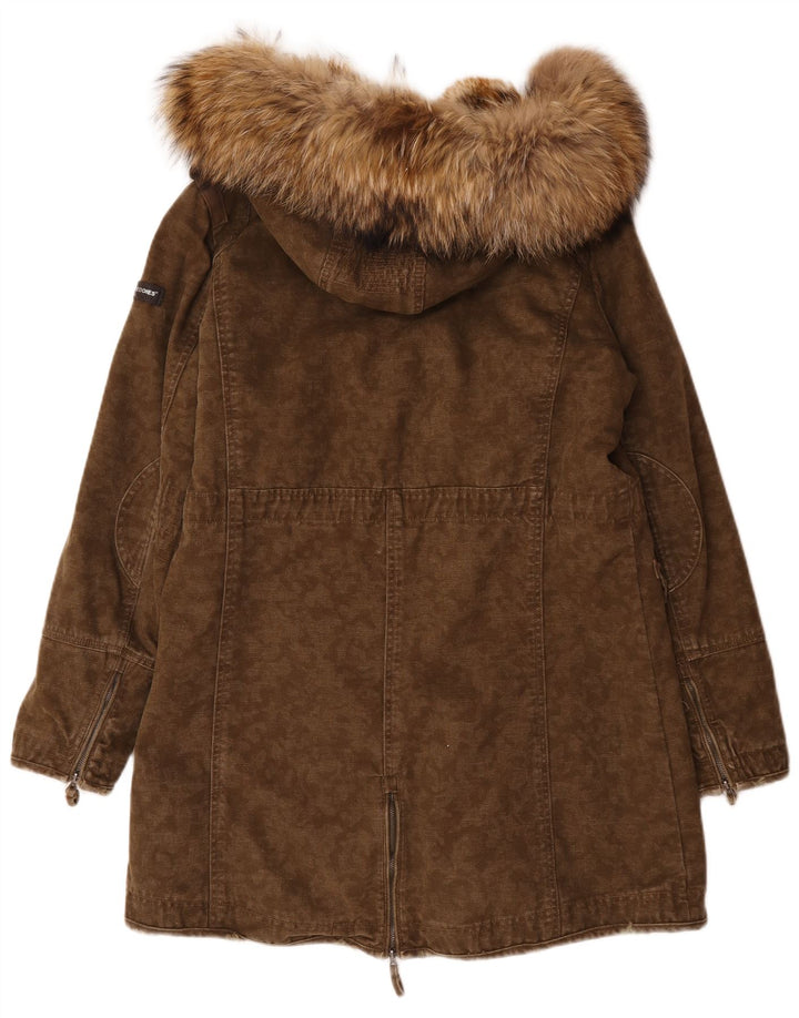 Frieda & Freddies Damen-Parkajacke mit Kapuze, EU 40, mittlere Khaki-Baumwolle