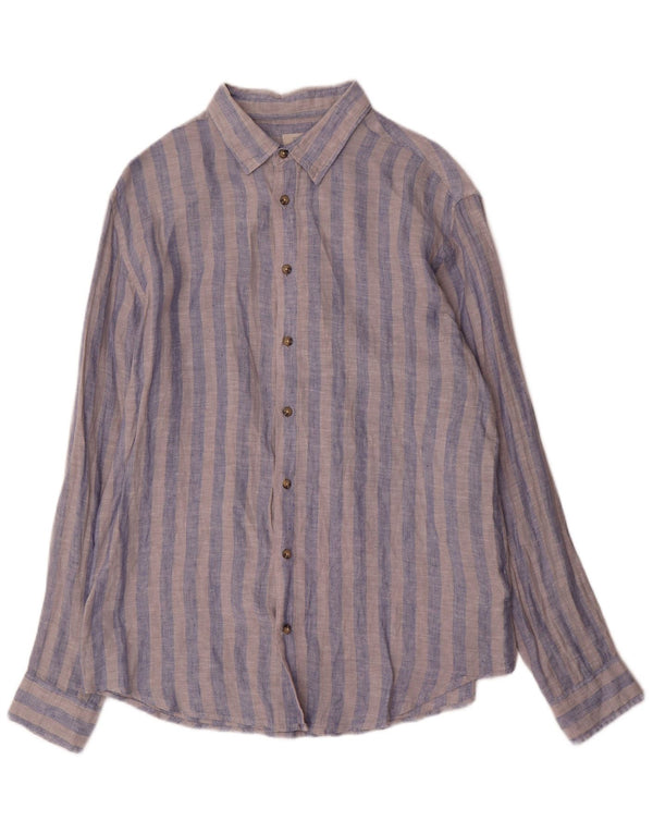 Dack's Mens Shirt Large Blue Striped Linen