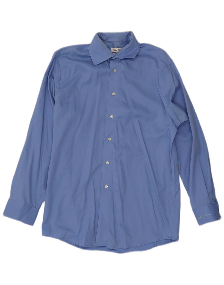 Calvin Klein Mens Shirt Size 14 1/2 15 Small Blue Cotton