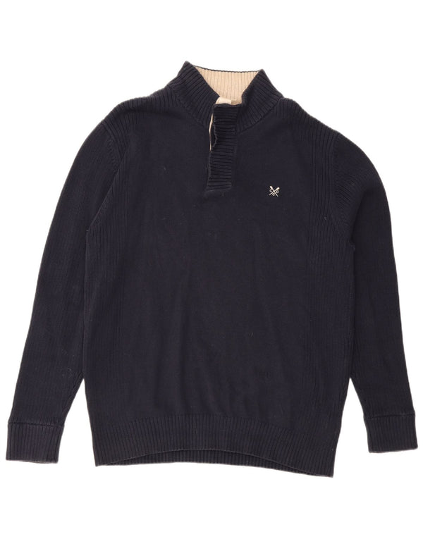 Crew Clothing Maglione da uomo con zip e collo XL in cotone blu navy
