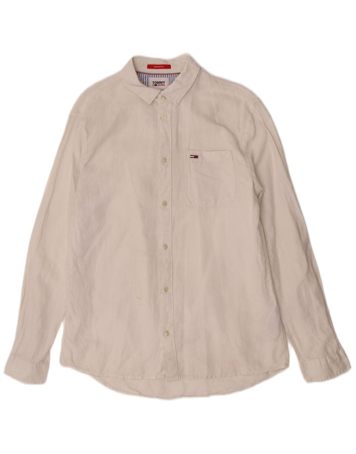 Tommy Hilfiger Mens Regular Fit Shirt Large White Cotton