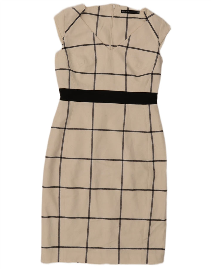 Karen Millen Womens Sheath Dress UK 10 Small Off White Check Polyester