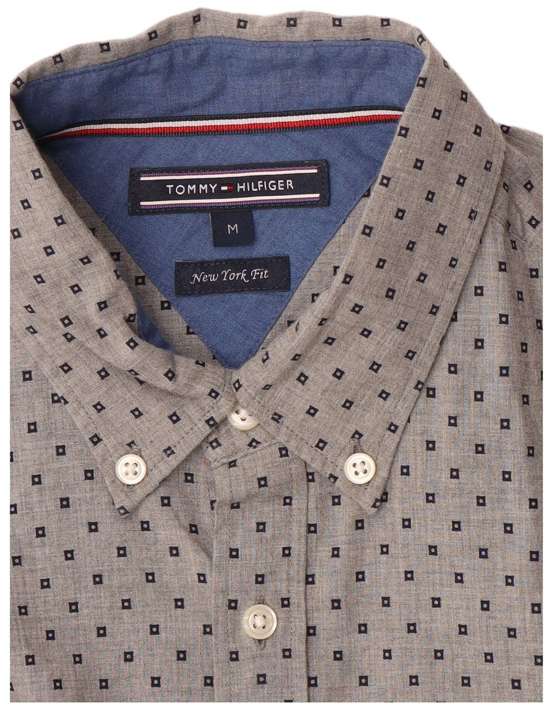Tommy Hilfiger Mens New York Fit Shirt Medium Grey Geometric