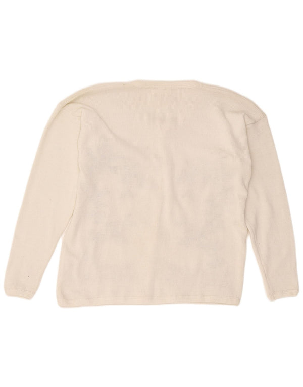 Camisola Cardigan Feminina Vintage Reino Unido 18 XL Poliéster Floral Branco