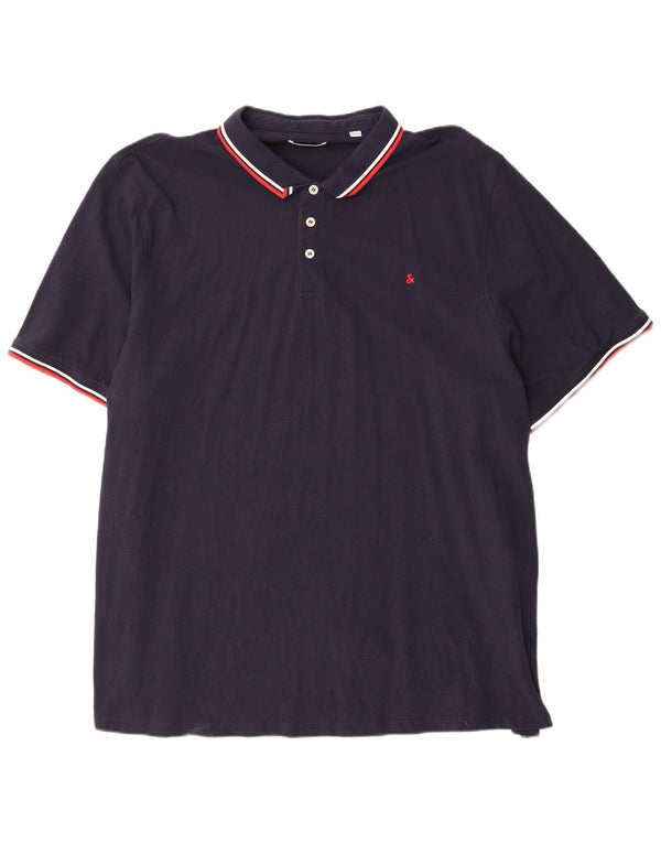 Jack & Jones Mens Polo Shirt 5XL Navy Blue Striped Cotton