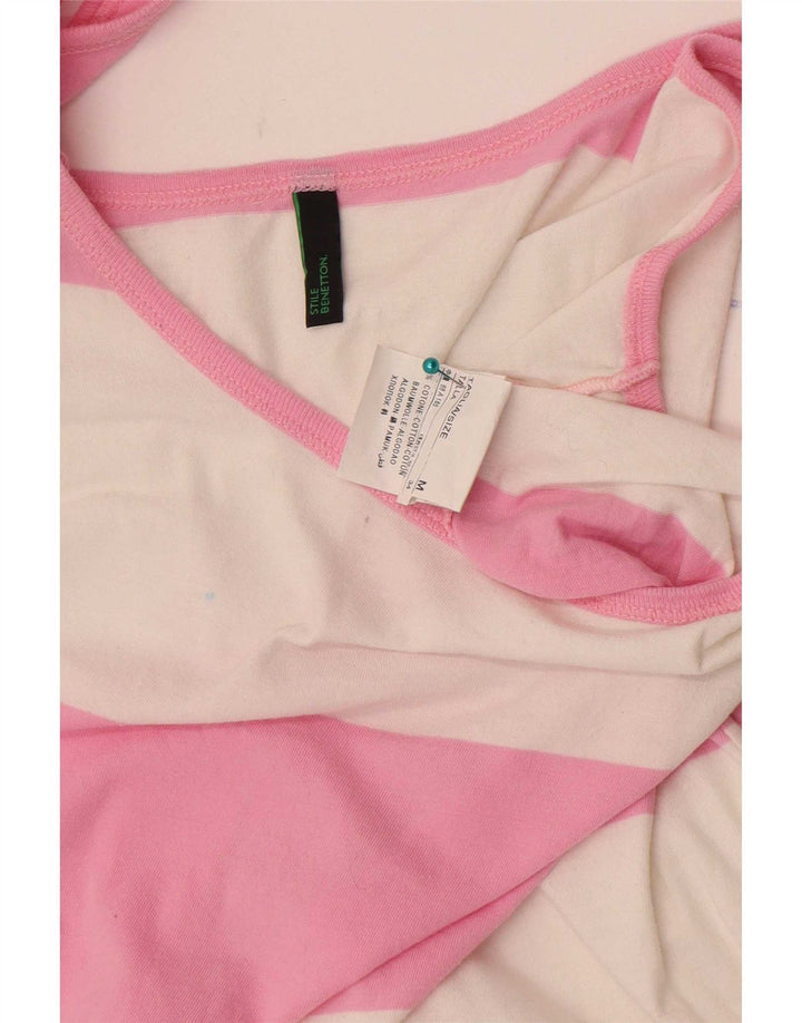 Benetton Womens Vest Top UK 12 Medium Pink Striped Cotton