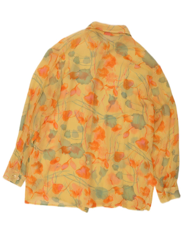 Blusa feminina vintage UK 16 grande seda floral amarela