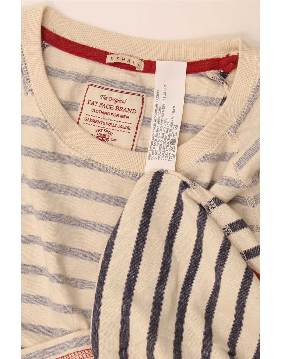 Fat Face Mens Top Long Sleeve XS Beige Striped Cotton