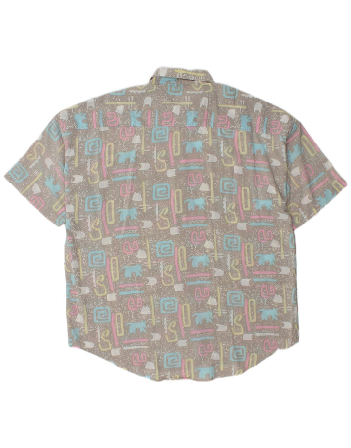Vintage Mens Short Sleeve Shirt XL Grey Geometric