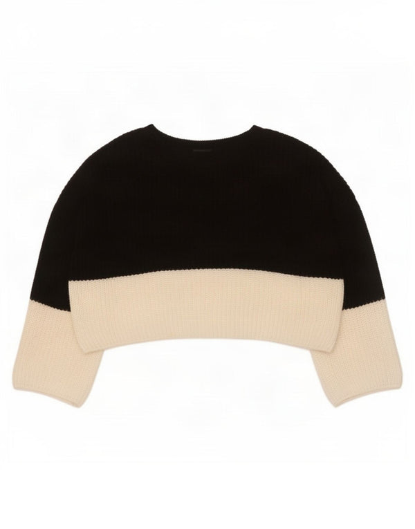Topshop Damen-Pullover mit bauchfreiem U-Boot-Ausschnitt, Gr. 8, Schwarz, Farbblock