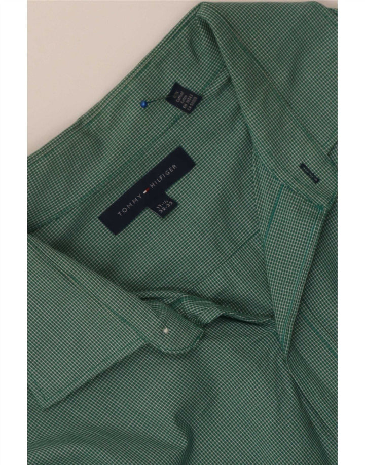 Tommy Hilfiger Mens Shirt Size 17 1/2 Large Green Gingham Cotton