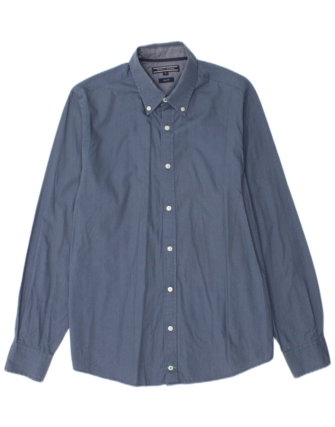 TOMMY HILFIGER Mens Slim Fit Shirt Medium Blue Spotted Cotton