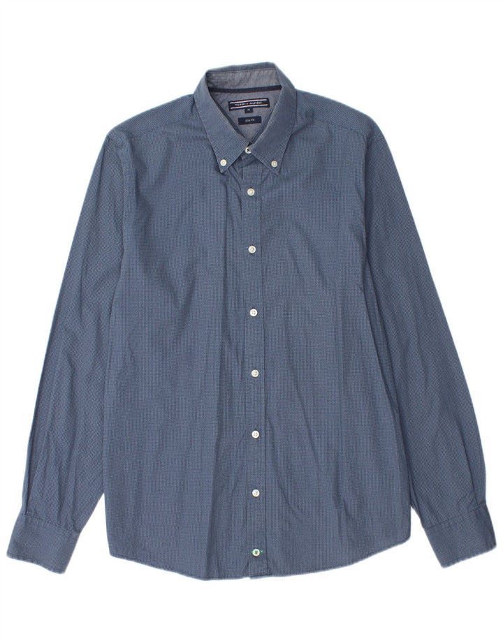 TOMMY HILFIGER Mens Slim Fit Shirt Medium Blue Spotted Cotton