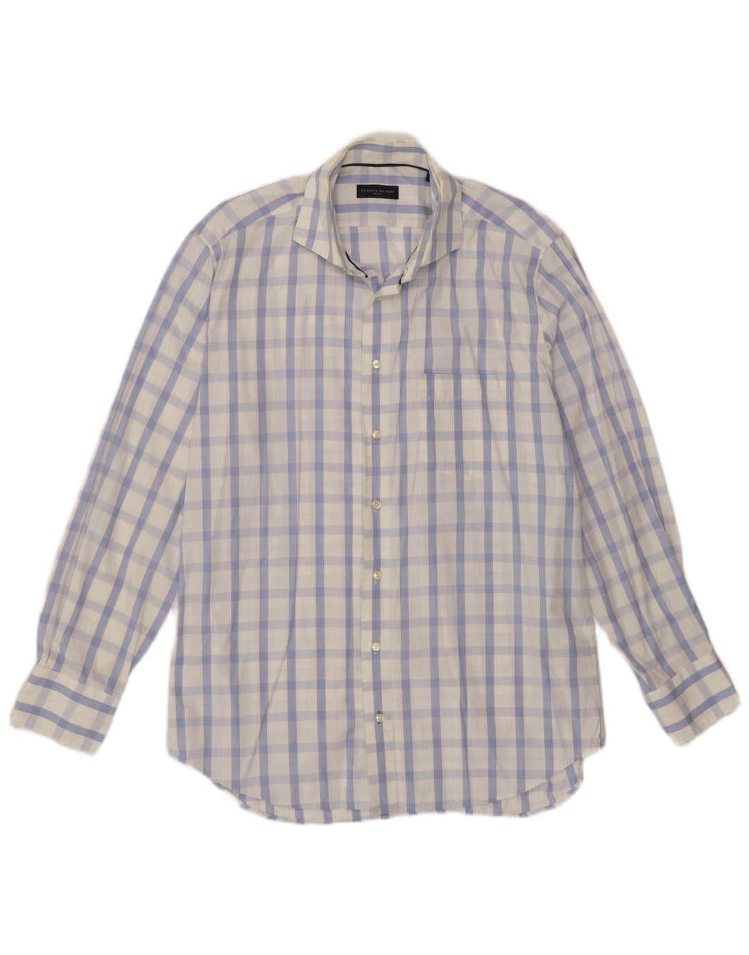 TOMMY HILFIGER Mens Shirt Size 41 16 Large Blue Check Cotton