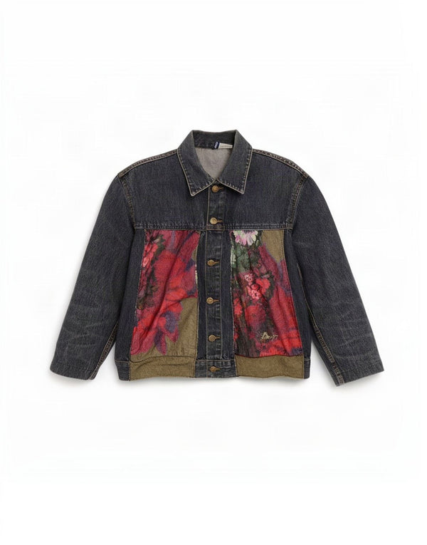 Divided Womens By H&M Denim Jacket UK 14 Medium Blue Floral Cotton