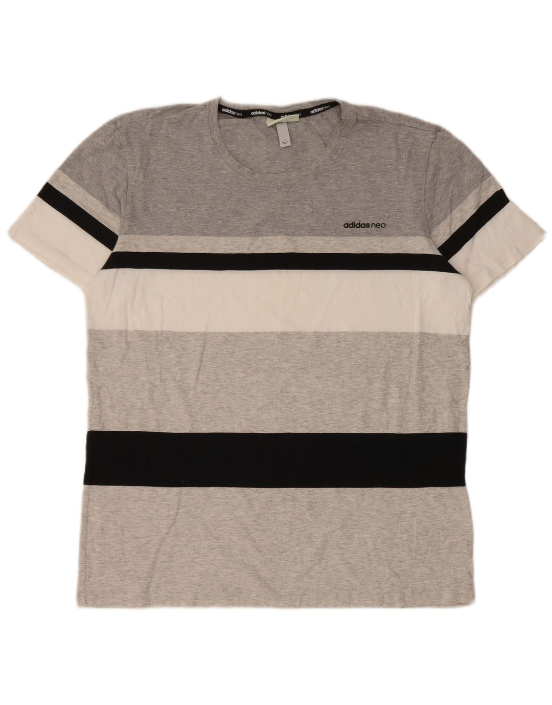 Adidas Mens T-Shirt Top Large Grey Striped Cotton