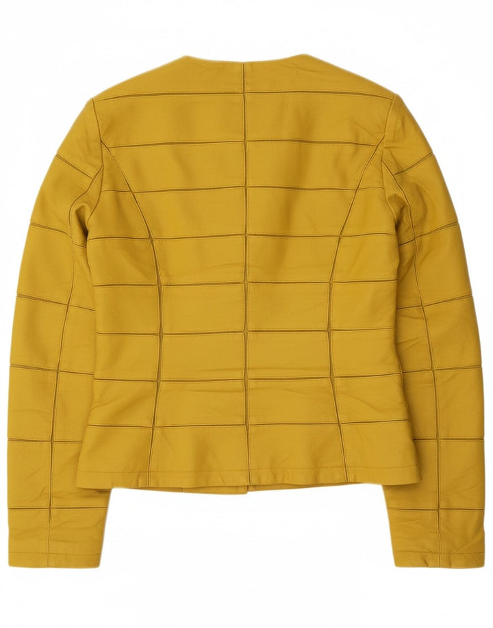 VINTAGE Womens Faux Leather Jacket UK 12 Medium Yellow Check Viscose