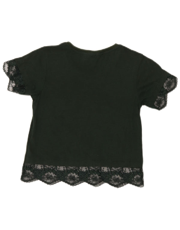 Topshop Dame Petite Crop Bluse Top UK 4 XS Grøn Blomster Modal