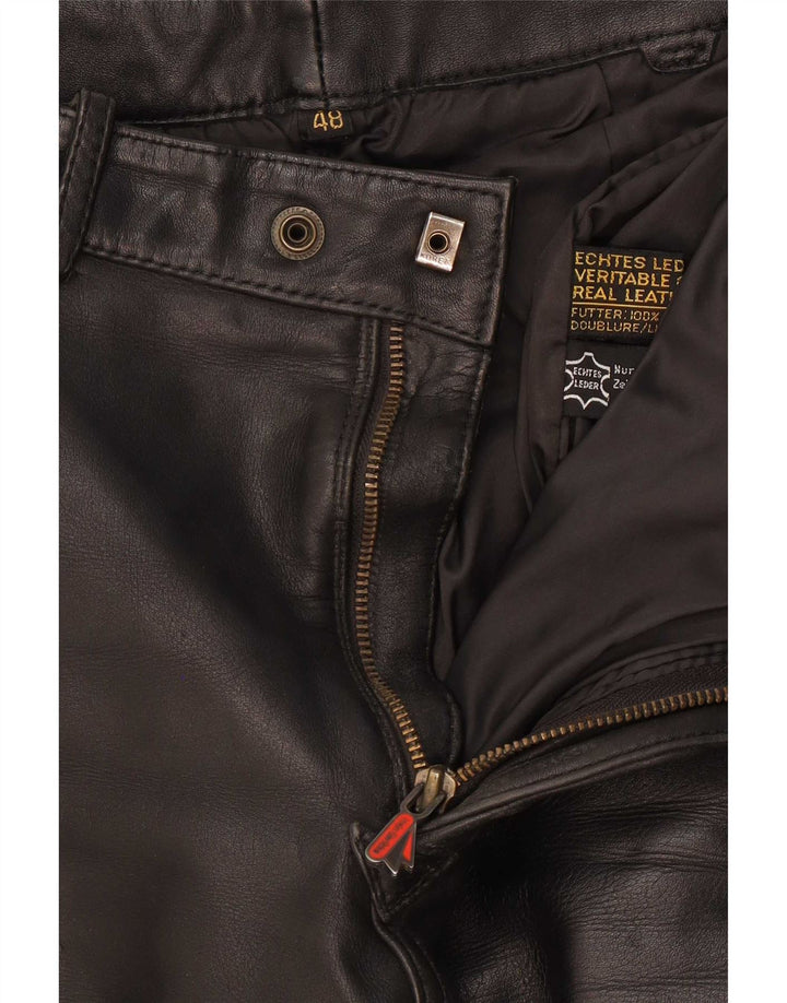 Vintage Mens Straight Leather Trousers EU 48 Medium W30 L28 Black