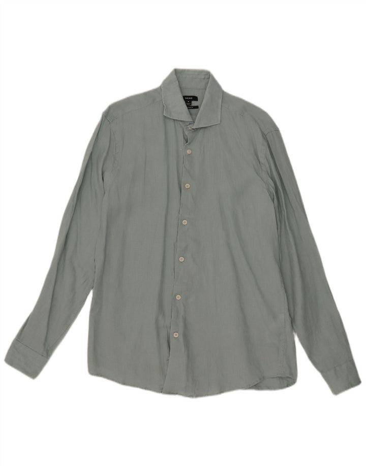 Camisa Reiss Regular Fit De Lino Azul Medio |