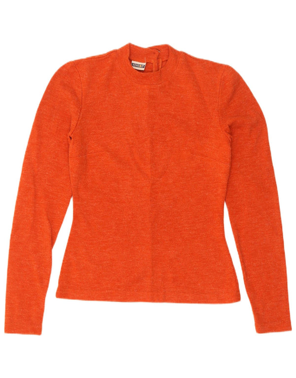 Vintage Womens Crew Neck Jumper Sweater UK 10 Small Orange Nylon