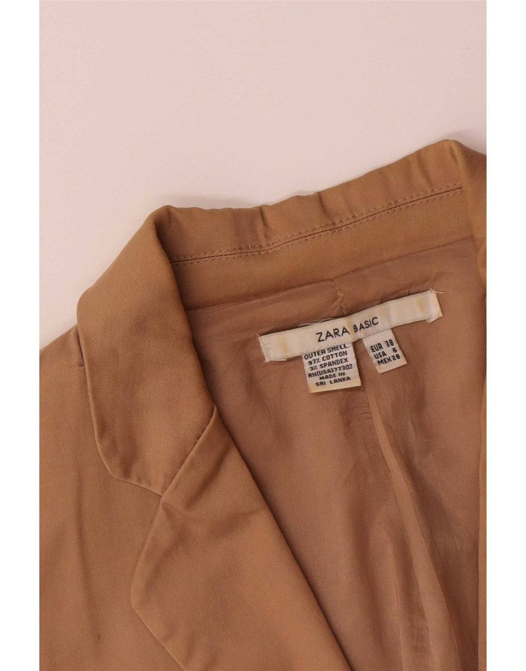 Zara Womens 1 Button Blazer Jacket EU 38 Small Brown Cotton