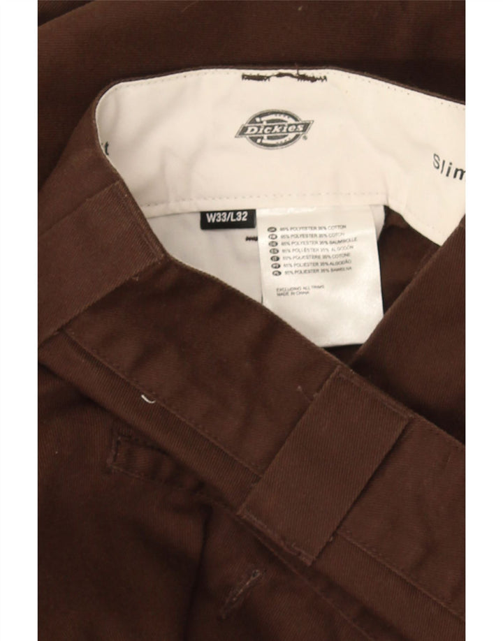 Dickies Mens Slim Chino Trousers W33 L32 Brown Polyester