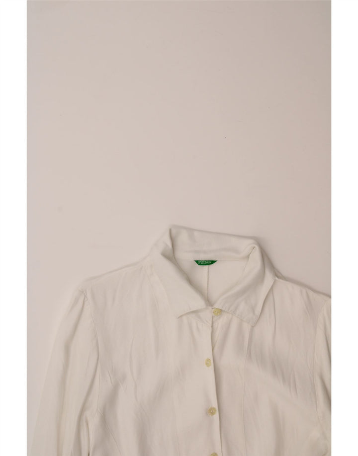 BENETTON Camicia Camicetta da Donna UK 12 Viscosa Bianca Media