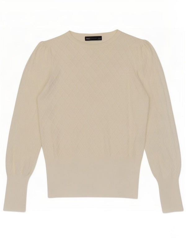 Marks & Spencer Γυναικείο πουλόβερ με λαιμόκοψη UK 8 Small White Viscose