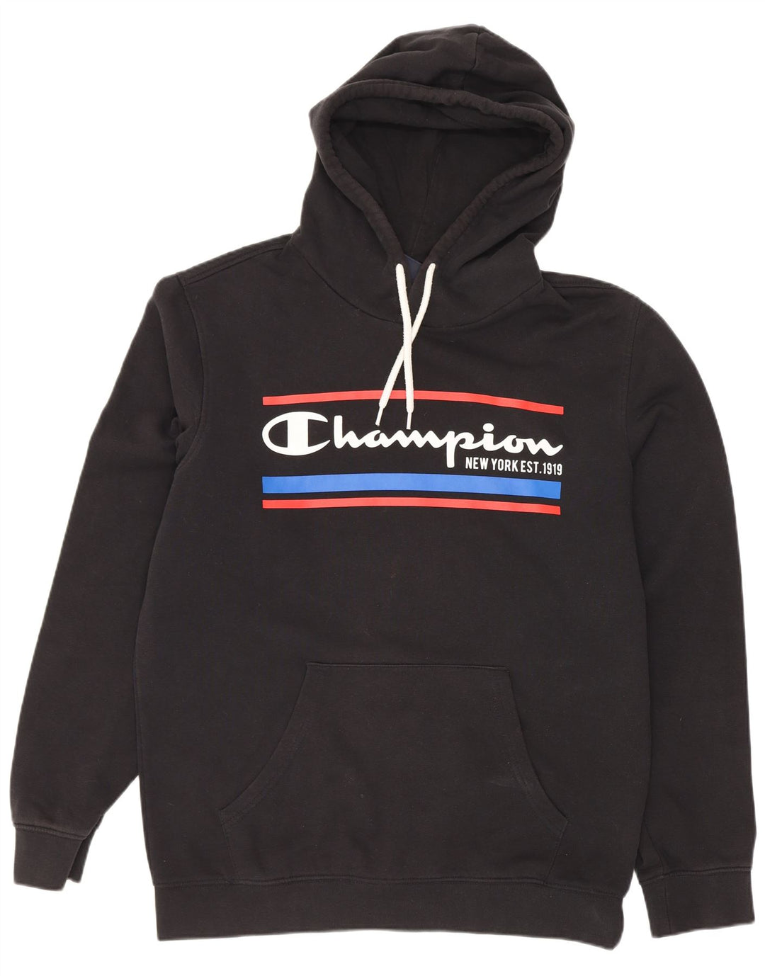 Champion Mens Graphic Hoodie Jumper Medium Black Cotton