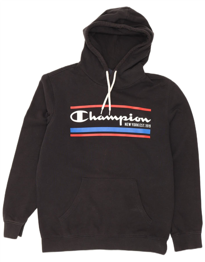 Champion Mens Graphic Hoodie Jumper Medium Black Cotton