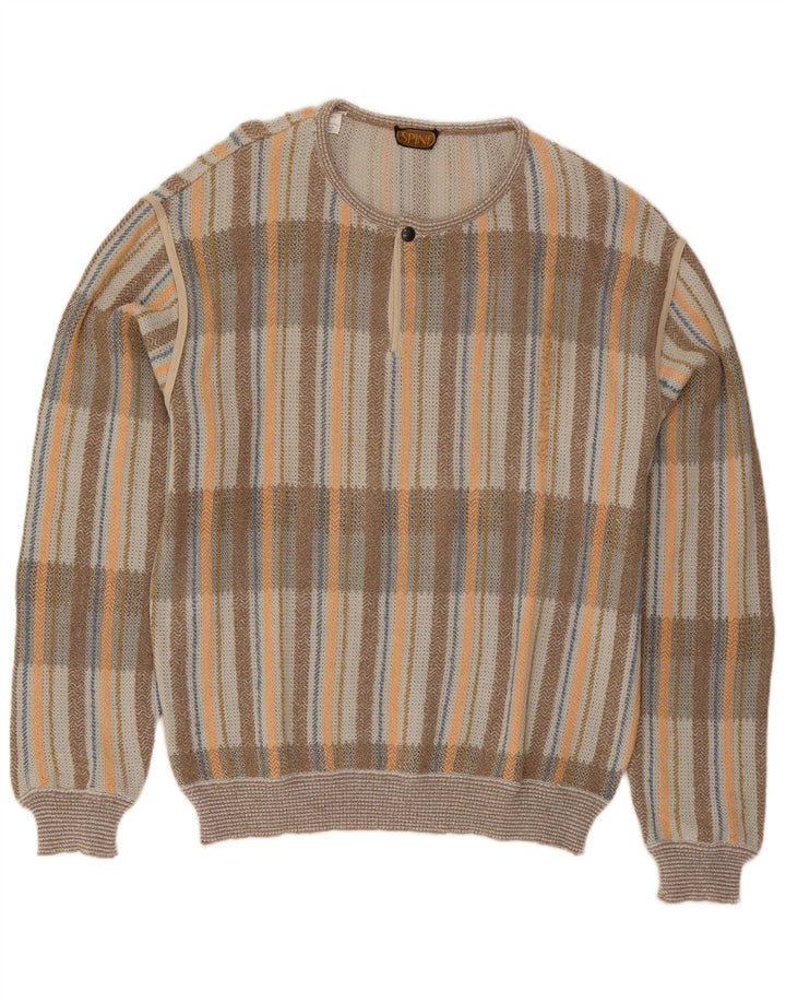 Vintage Mens Button Neck Jumper Sweater IT 54 XL Grey Check Cotton