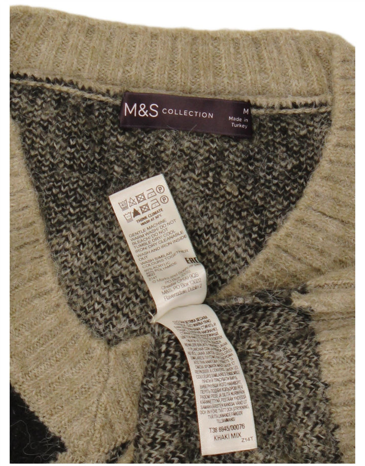Marks & Spencer Womens Crop V-Neck Jumper Sweater UK 14 Medium Khaki