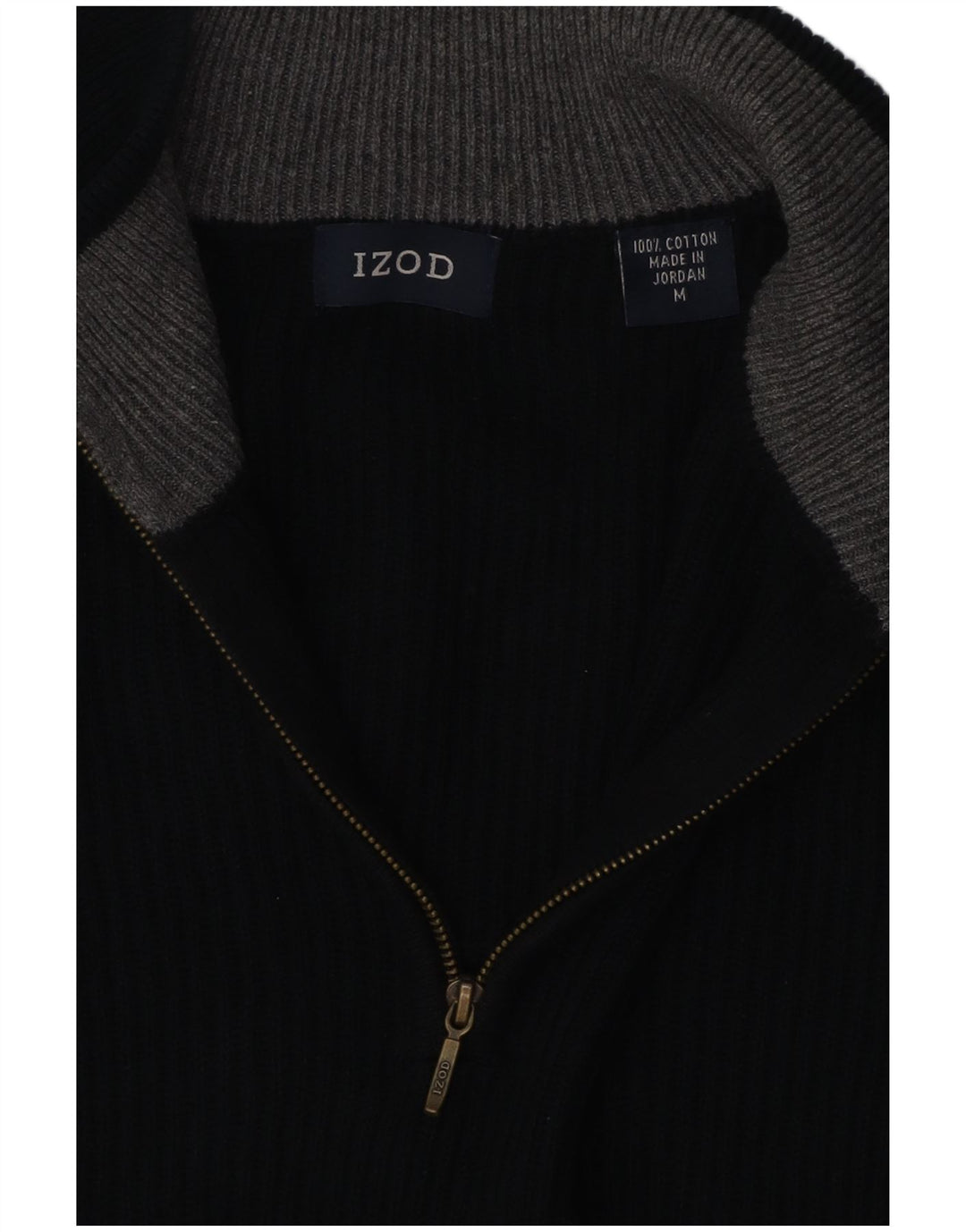 IZOD Mens Zip Neck Jumper Sweater Medium Black Cotton