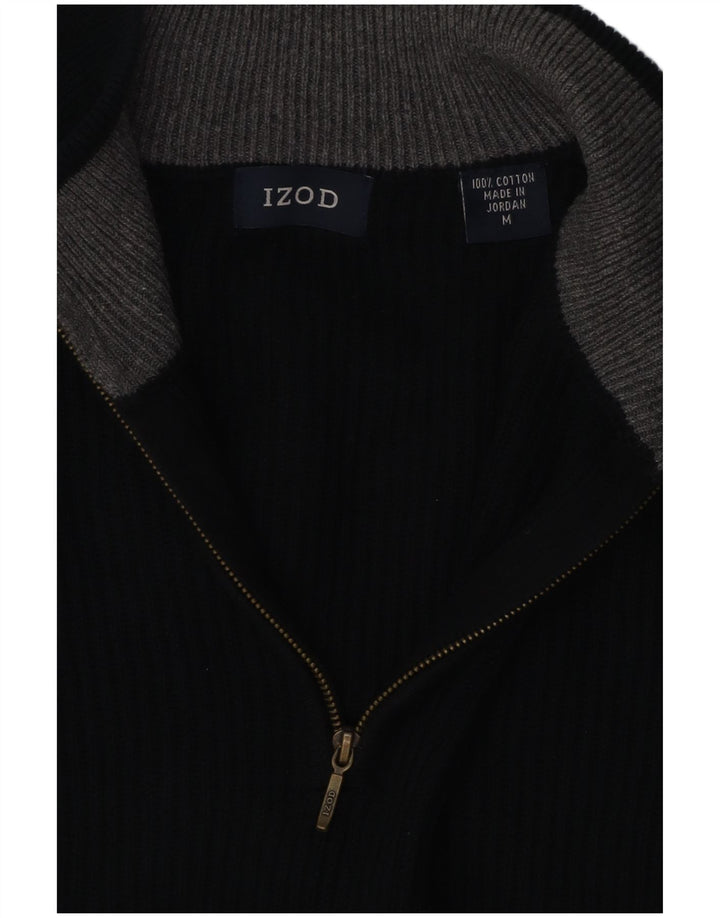 IZOD Mens Zip Neck Jumper Sweater Medium Black Cotton