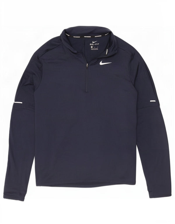 Top Nike da uomo Dri Fit con zip e collo a maniche lunghe in poliestere blu navy medio