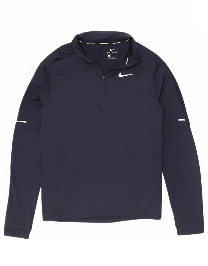 Nike Herre Dri Fit Top Langærmet med lynlåshals, medium marineblå polyester