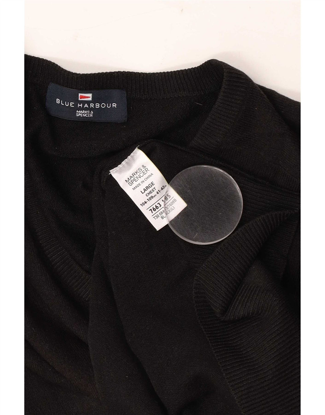 Marks & Spencer Mens V-Neck Jumper Sweater UK 41/43 Large Black