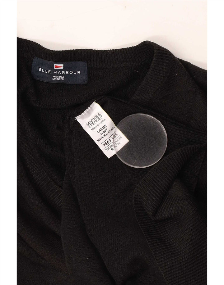 Marks & Spencer Mens V-Neck Jumper Sweater UK 41/43 Large Black